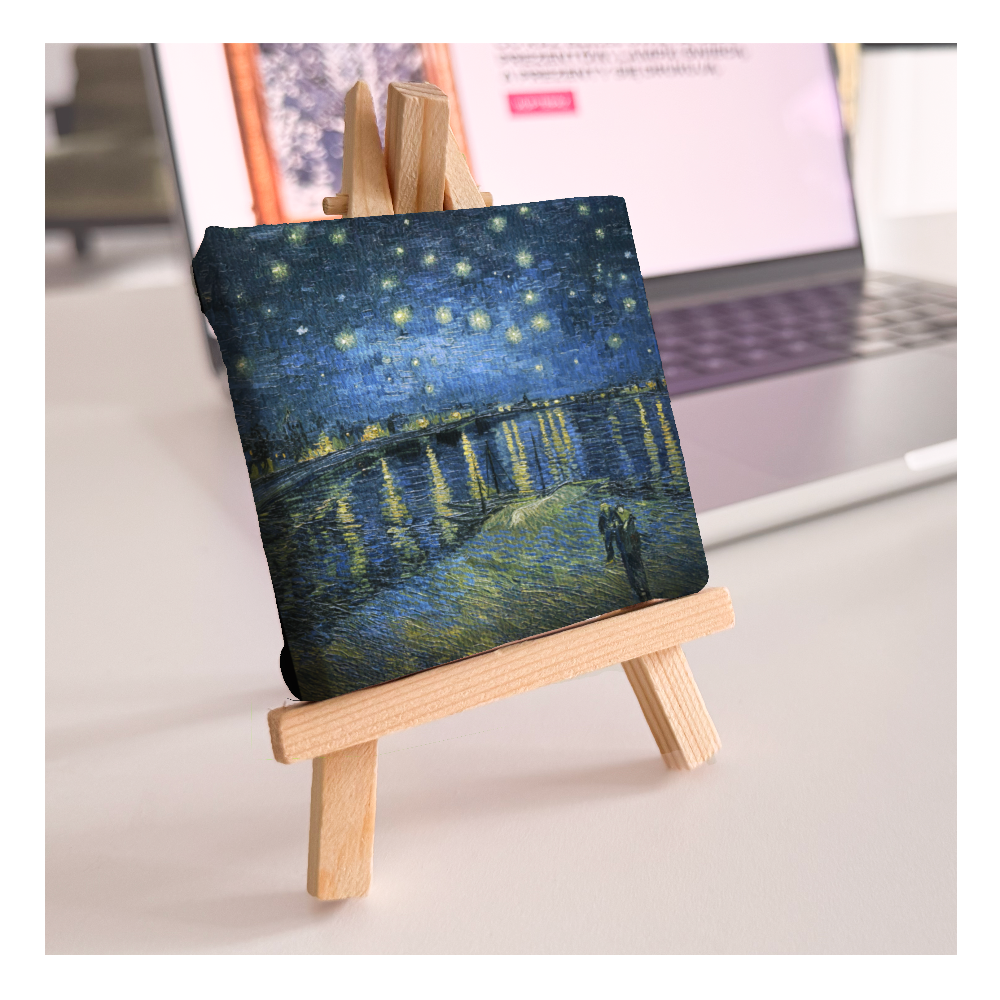 Gwiaździsta noc nad Rodanem - Vincent van Gogh - mini dzieło ze sztalugą