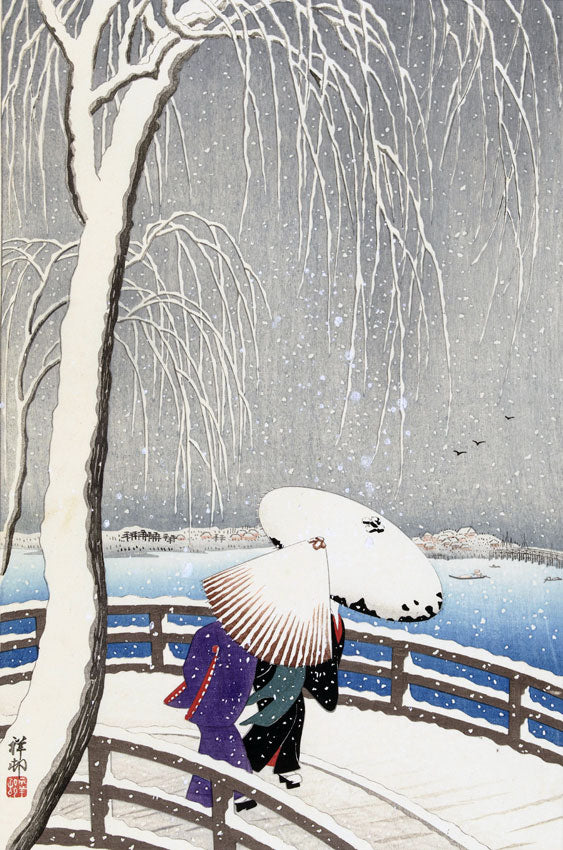 W śniegu na Yanagibashi - Ohara Koson
